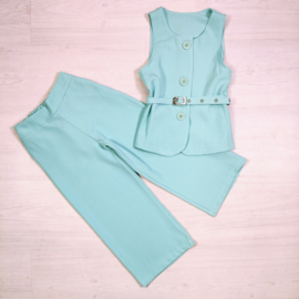 Mini Chic Button Suit Set - mint