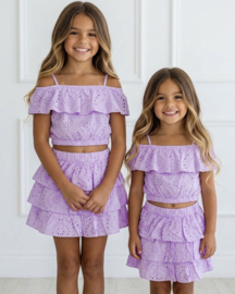 Broderie ruffle set - paars