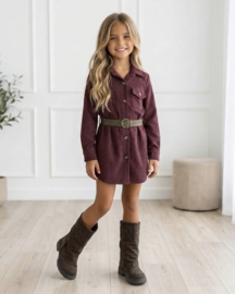 Autumn Belt Cord Dress - bordeaux