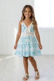 Spaghetti Embroidered Tassel Dress - blauw