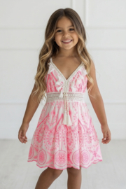 Spaghetti Embroidered Tassel Dress - roze