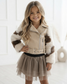 Mini Rebel Fur Biker Jacket - beige