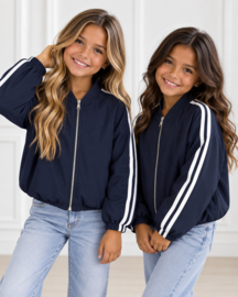 Retro Stripe Bomber Jacket - navy