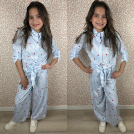 Striped hearts set - blauw