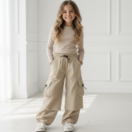 Girls cargo parachute pants - beige
