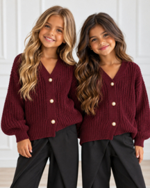 Pearl Knit Cardigan - bordeaux
