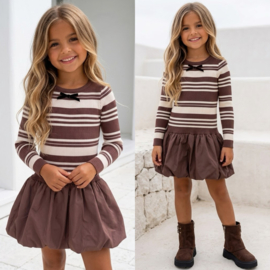 Cute bow striped dress - bruin 