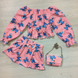 All over stitch skirt set & bag - roze
