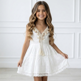 Spaghetti Boho Shell Lace Dress - wit