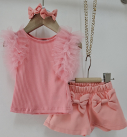 A bow & tule baby set - roze