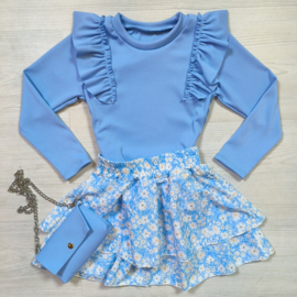 Bagged & flower skirt set - blue