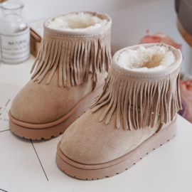 Beige fringe winter boots