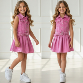 The denim shortsleeves dress - roze