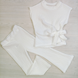 Textured Tie Waist Set - wit