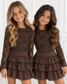 Lace top & layered skort set - bruin (verzenddatum 23 okt)