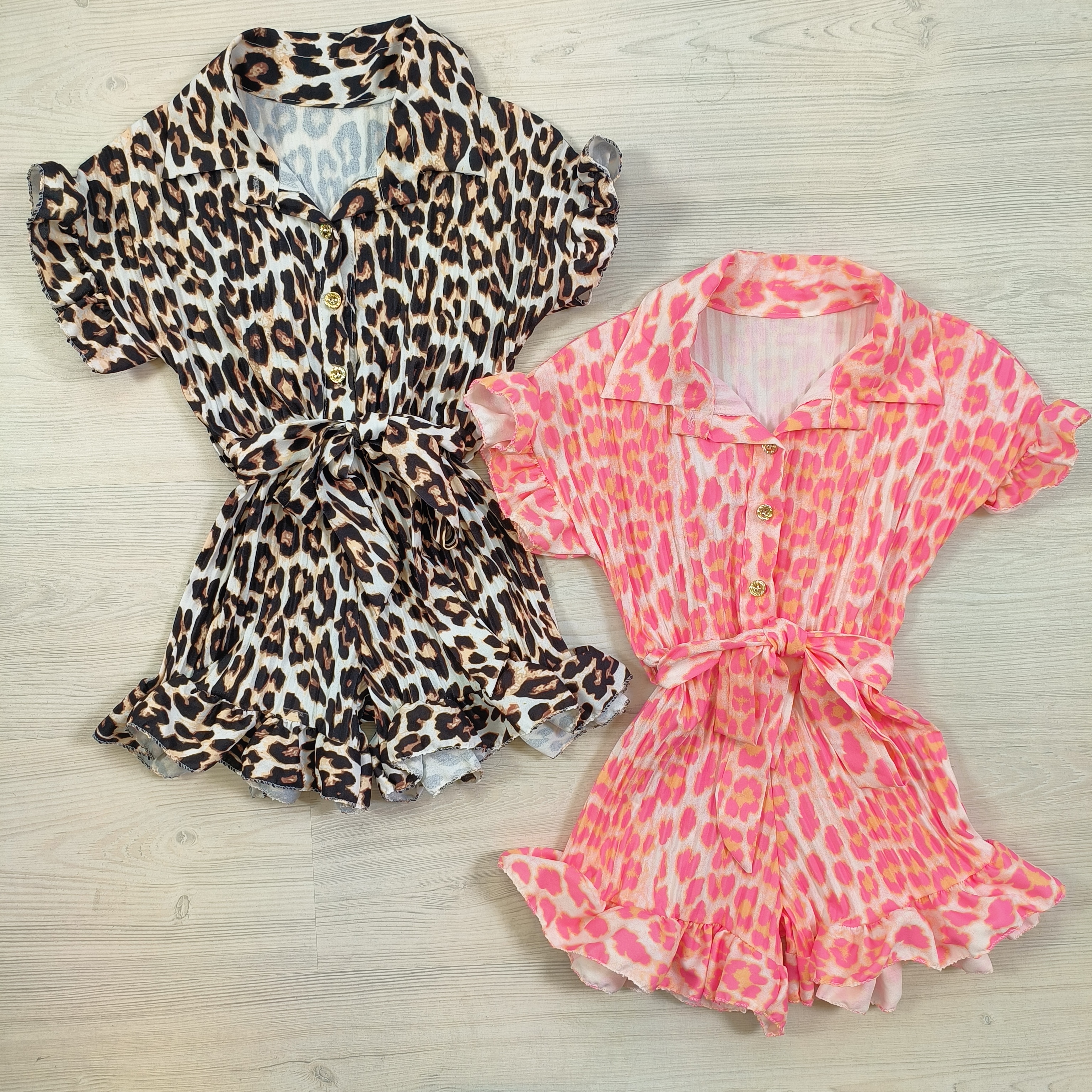 Summer leopard playsuit - roze of bruin