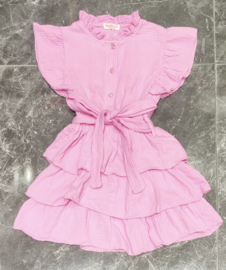 Sweet Ruffle Tie Dress - roze of paars (verzenddatum 24 apr)
