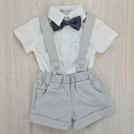 Bow tie dungaree set - grey