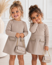 Chic Leather Studded Dress - beige