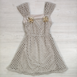 Golden Blossom Crochet Dress - beige