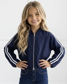 Retro Stripe Bomber Jacket - navy