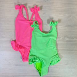 Bow & ruffle swimsuit - green