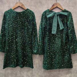 Green paillet & bow dress