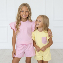 Ruffle Sleeve & bling Summer Set - roze