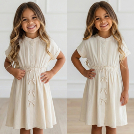 Sweet Bow Button Dress - beige