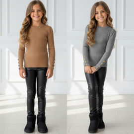 Rib & Buttons top - grijs of camel