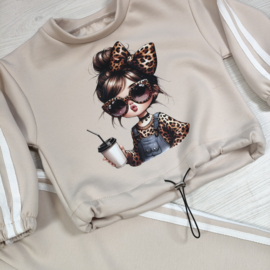 Leopard Girl Tracksuit - beige