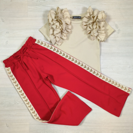 Beige heart pants - rood