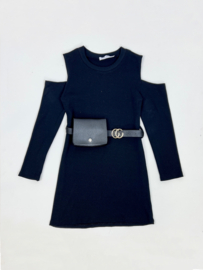 Cut out belt dress - zwart