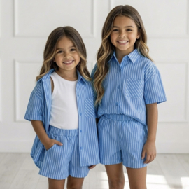 Striped summer short set - blauw