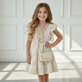 Golden Lace Tiered Dress - mint of beige