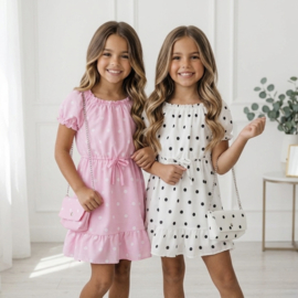 Polka Dot Girls Dress with Bag - wit