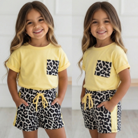 Leopard Pocket Girls Summer Set - geel