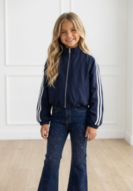Retro Stripe Bomber Jacket - navy
