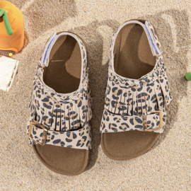 Fringe leopard sandals (met klittenband)