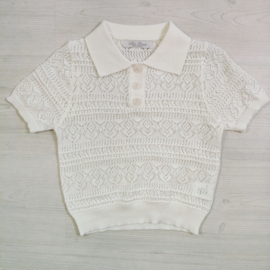 Lace Knit Polo Top - wit