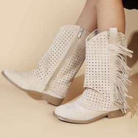 Boho Fringe Western Boots - beige