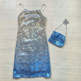 Straight up paillet dress - zilver/blauw