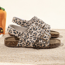 Fringe leopard sandals (met klittenband)