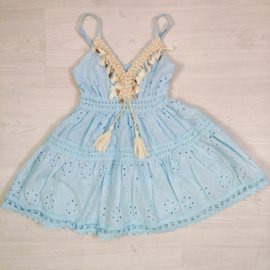 Spaghetti Boho Shell Lace Dress - blauw