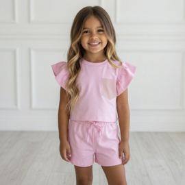 Ruffle Sleeve & bling Summer Set - roze