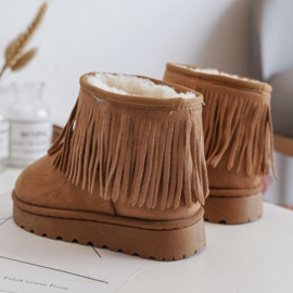 Camel fringe winter boots