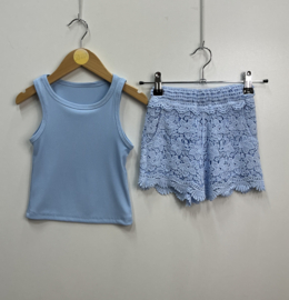 Rib Tank Lace Shorts Set - blauw