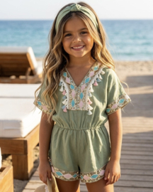 Glitter & tassel playsuit & headband - groen - verzenddatum 19 Juni