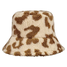 Bucket hat teddy lichtbruin leopard