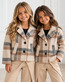 Checkered Chic Jacket - camel